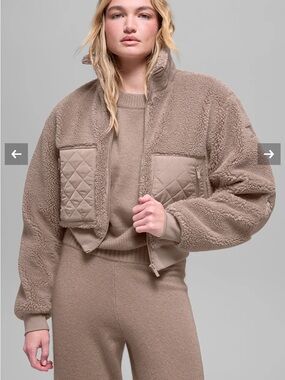 ALO Yoga Taupe Cropped Teddy Jacket with Quilted Pockets